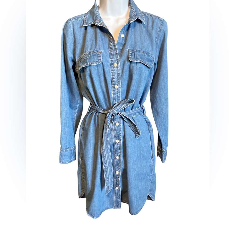 Banana Republic Cotton - Linen Long Sleeved Chambray Shirtdress Size S